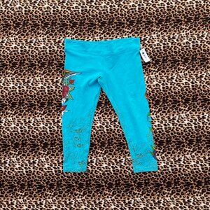 y2k rhinestone turquoise capri leggings